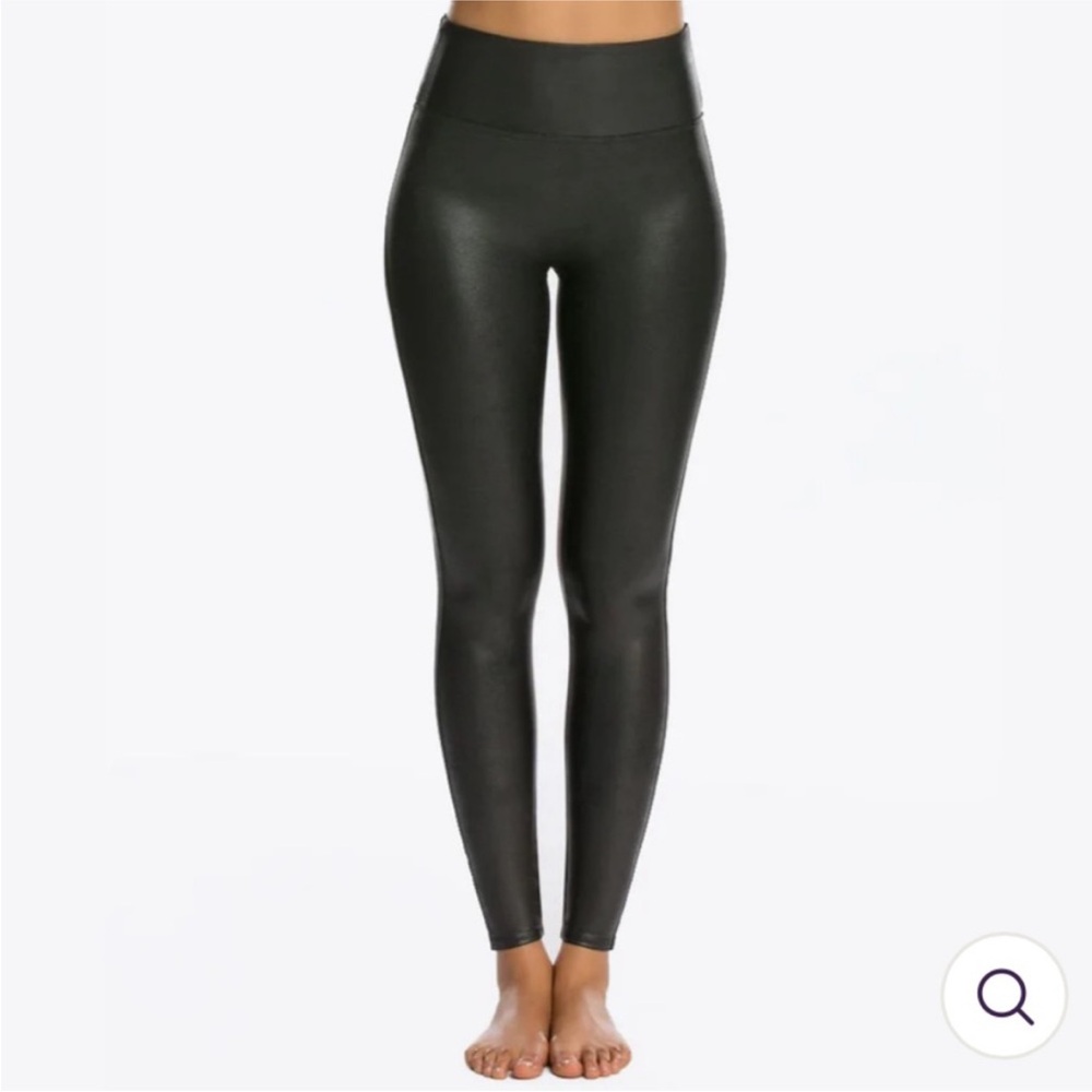 SPANX Black Faux Leather Leggings L EUC
